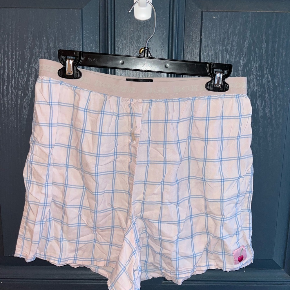 Vintage Joe Boxer Pink and Blue Plaid Women's Boxer Shorts